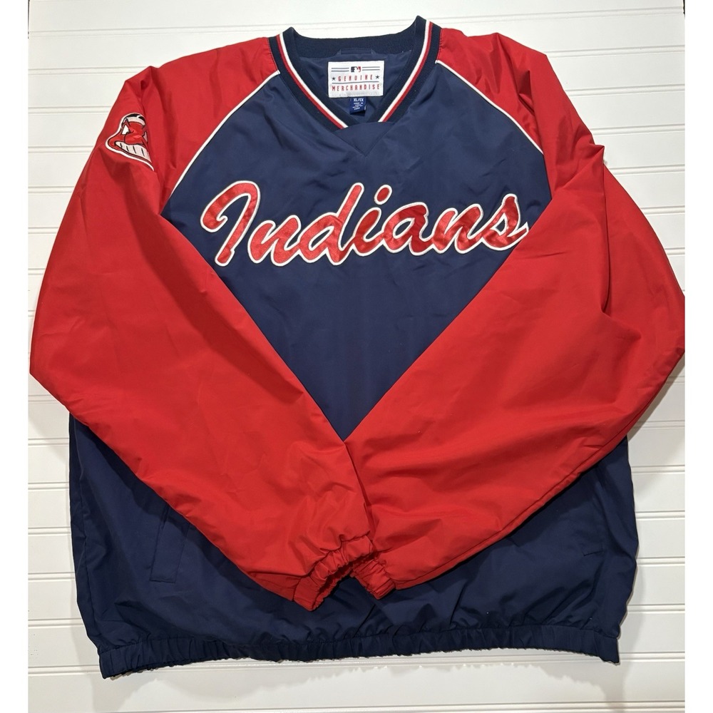 Vintage Cleveland Indians Chief Wahoo V-Neck Pullover Windbreaker Jacket Mens XL